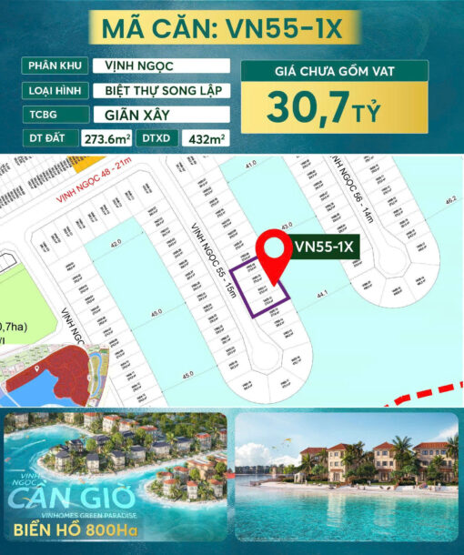 Biệt thự cần chuyển nhượng giá chỉ 30,7 tỷ tại Vinhomes Cần Giờ