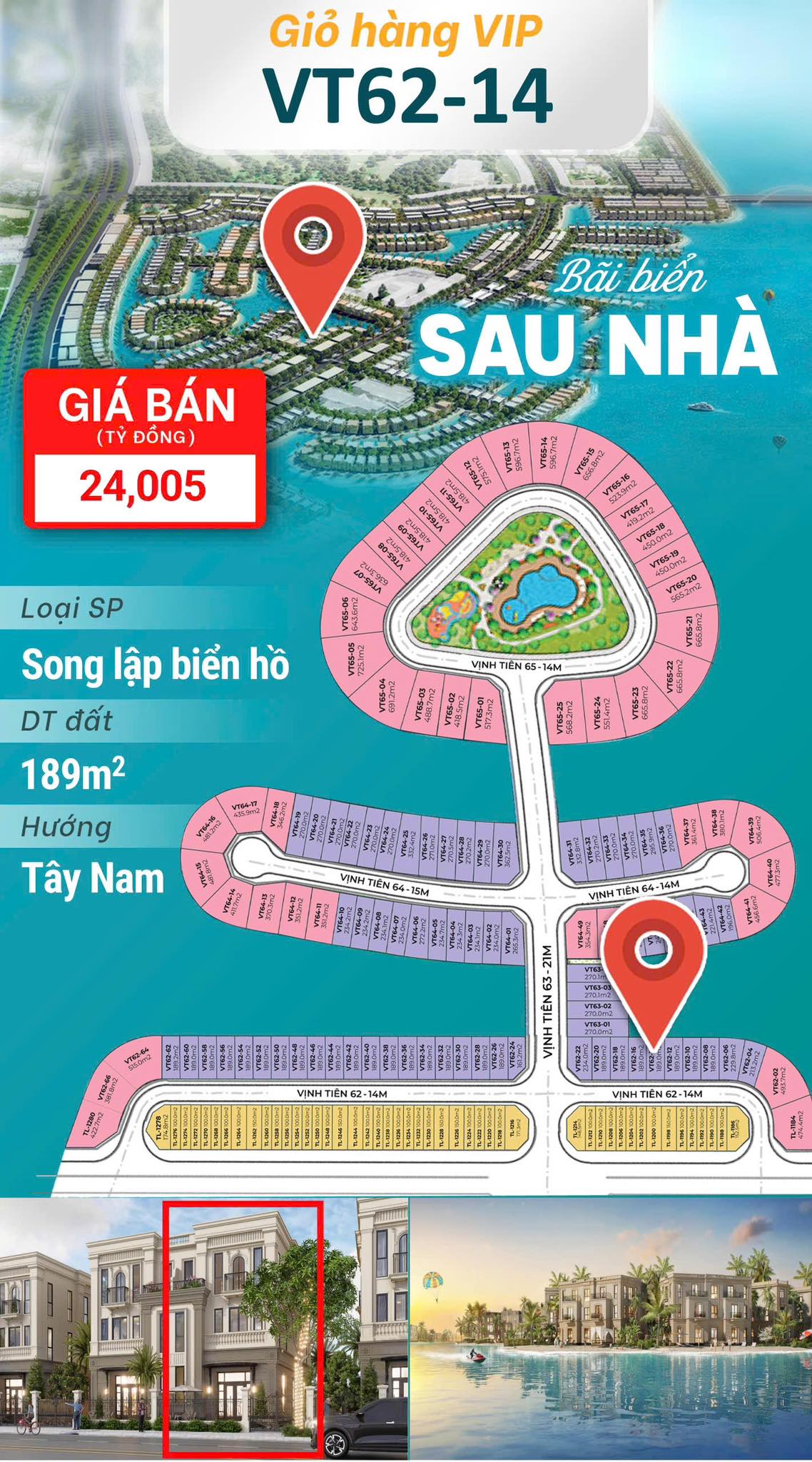 Bán căn Vip VT62-14 biệt thự song lập, phía sau nhà là bãi biển, không gian nghỉ dưỡng trong lành, lý tưởng an cư kết hợp đầu tư sinh lời